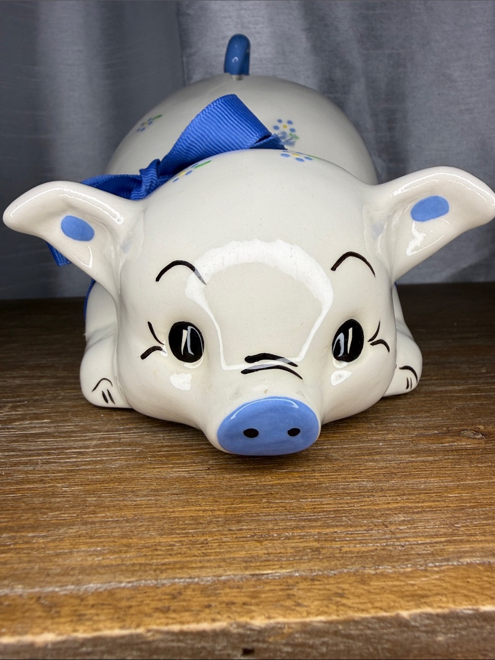 VTG Piggy Bank Patβs Critters Stoppers Hillary Cream Blue 9β Long